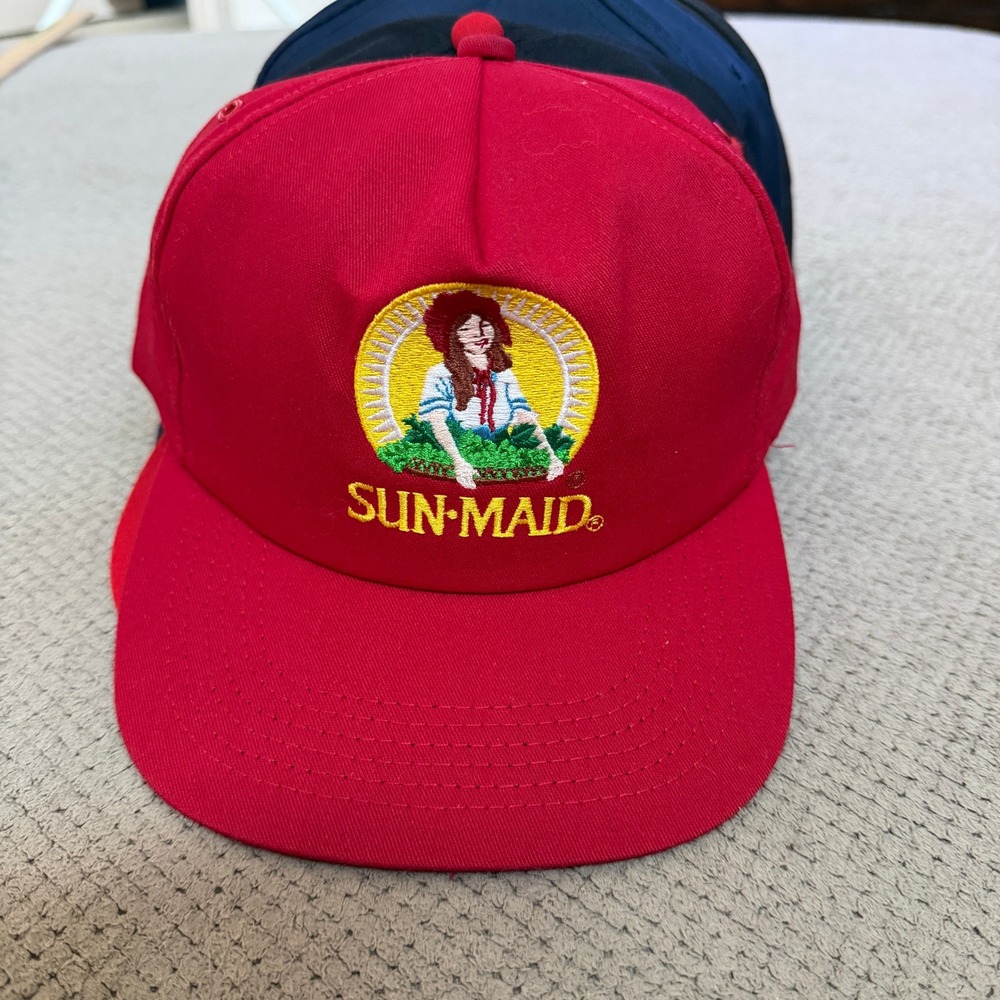 Vintage 1990s Sun-Maid Raisins Red Snapback Trucker Hat Advertising Promo Cap